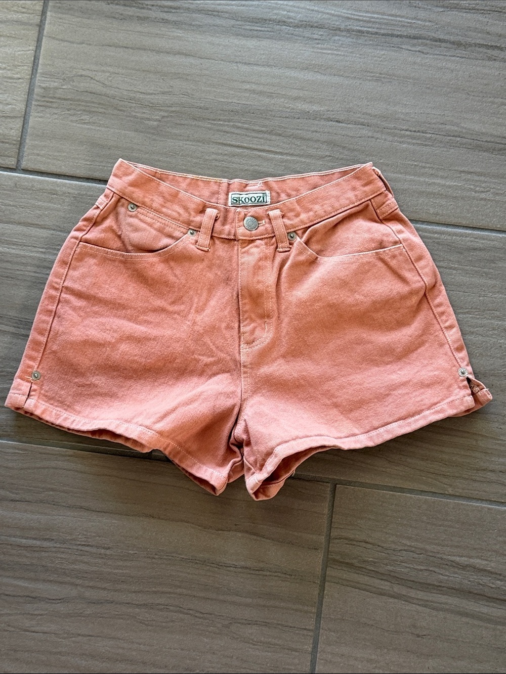 SkoOzi Vintage High-Rise Peach Denim Cotton Shorts